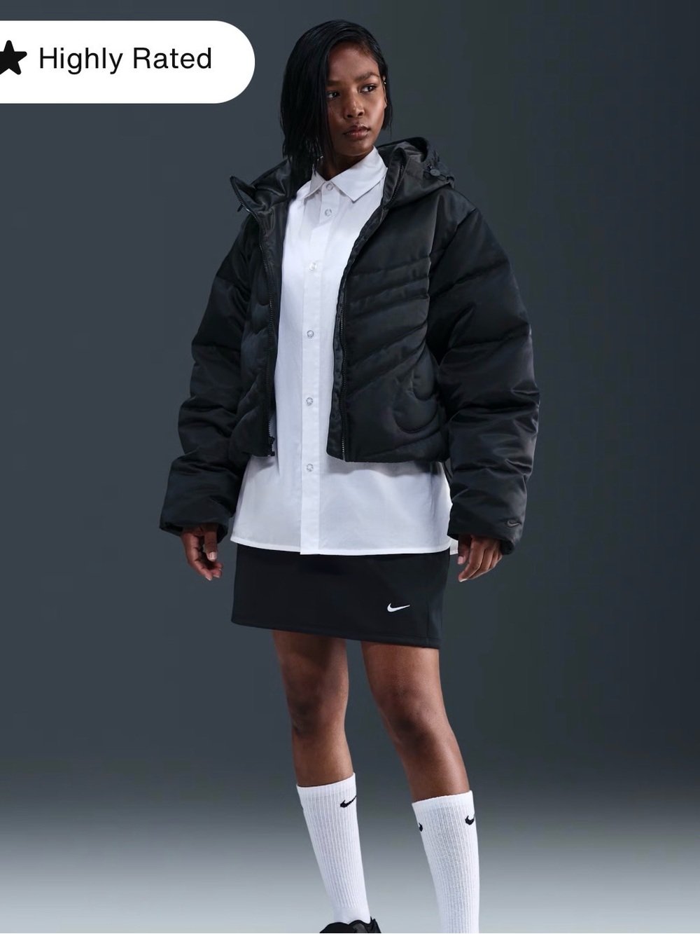 Nike Women's Black Oversized Hooded Puffer Jacket